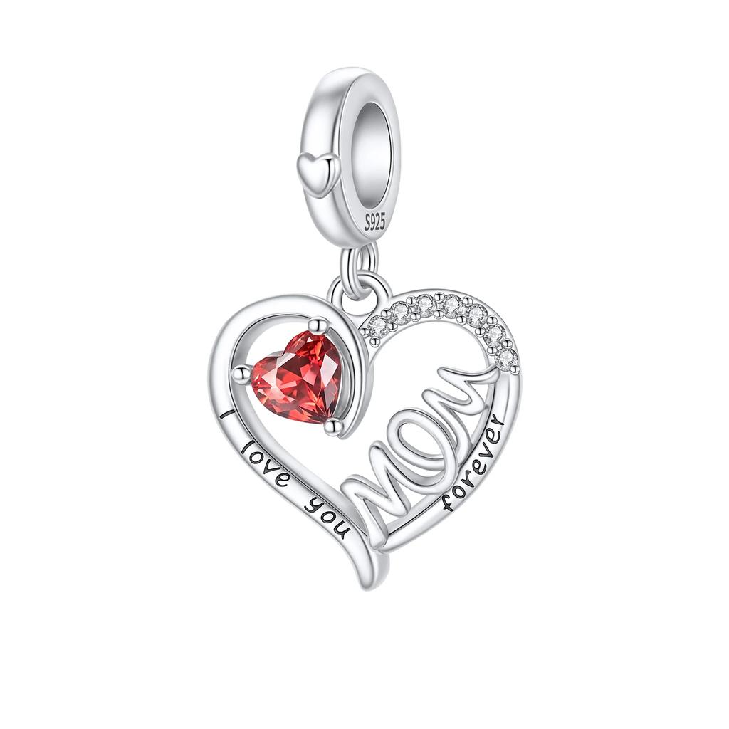 Original Copper Family Charms Mom Flower Heart Beads For Necklace Diy Bracelet Present Jewellery Gift Mother'S Day