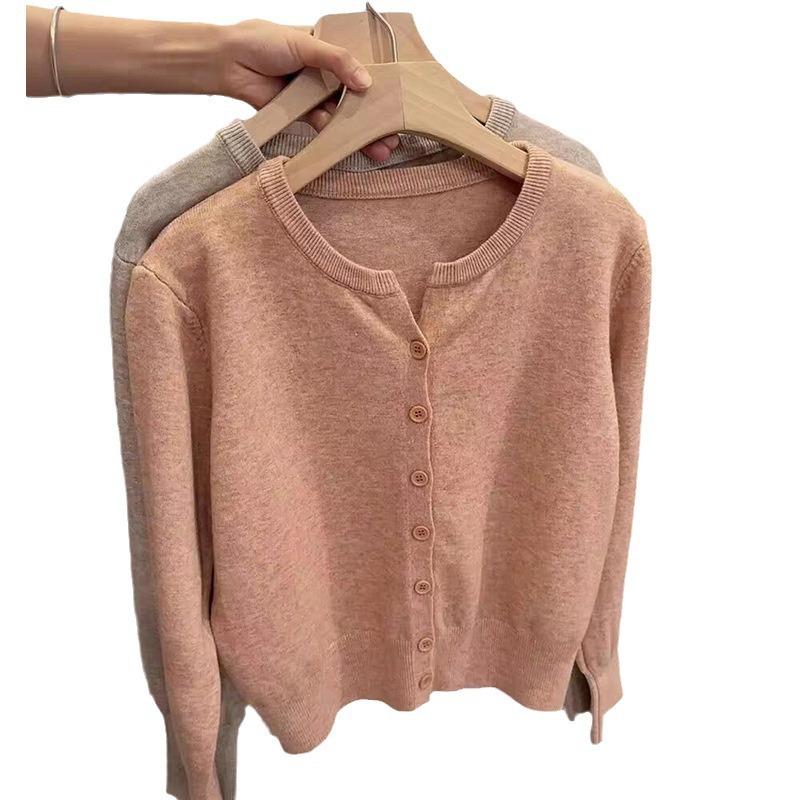 Thin Knitted Cardigan Women's Autumn New Round Neck Loose Short Sweater Jacket Top Women