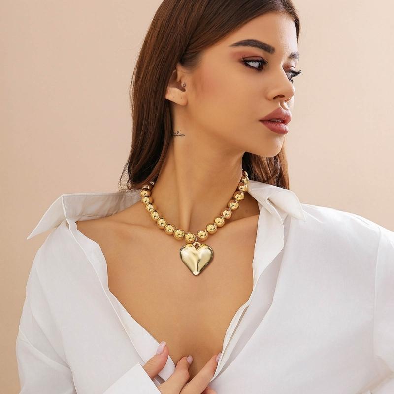 Set of 2 Heart Bead Necklace Stylish Charm Necklace Versatiles Beads Jewelry Adjustable Length Necklace for Daily Party