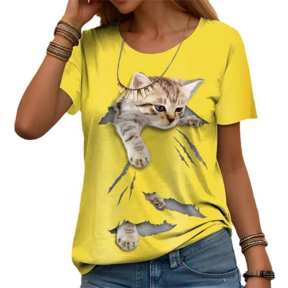 Women's Short Sleeved European and American Cat Top