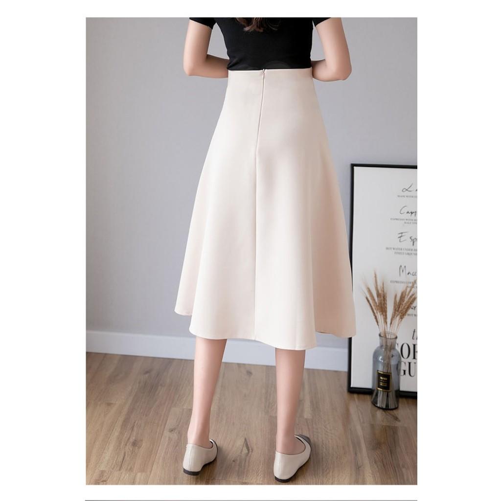 Qooth Elegant Women A Line Skirt Wide Hem Mid Length Calf Length  with Zipper Casual Skirt QT2657