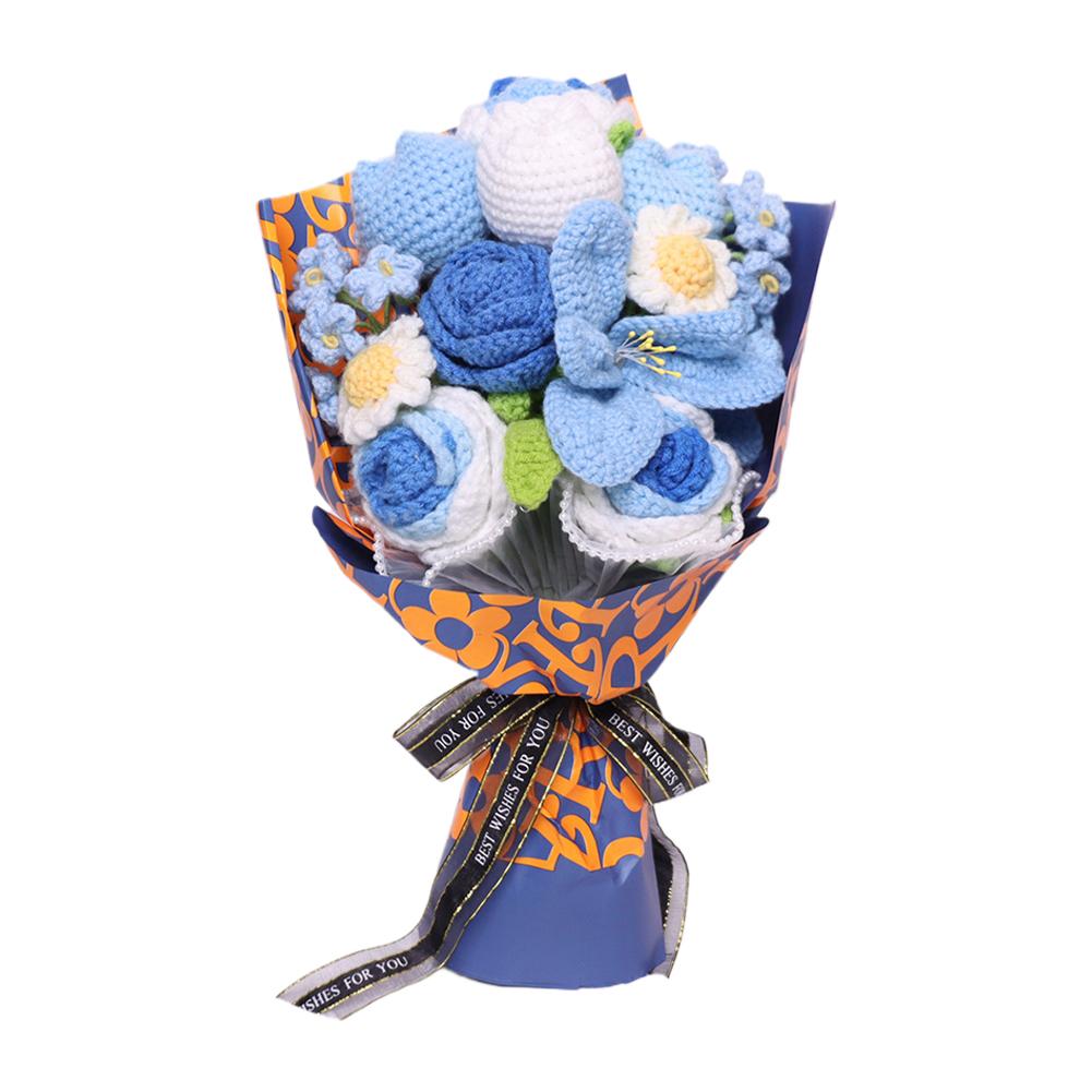 Handmade Crochet Flower Bouquet Knitted Rose Artificial Flowers For Home Decor Valentine's Day Mother's Day Anniversary Gift