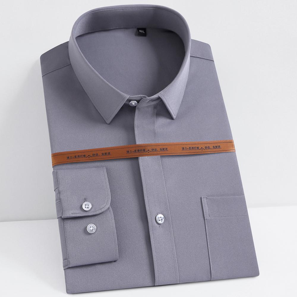 Men's Wrinkle Free 4 Way Stretch Dress Shirts with Pocket Business Regular Fit Solid Long Sleeve Button Up Shirt Wedding Dating