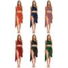 Womens Lyrical Modern Dance Outfits Dancewear One Shoulder Ruched Mesh Overlay Rhinestones Crop Top with Irregular Hem Skirt