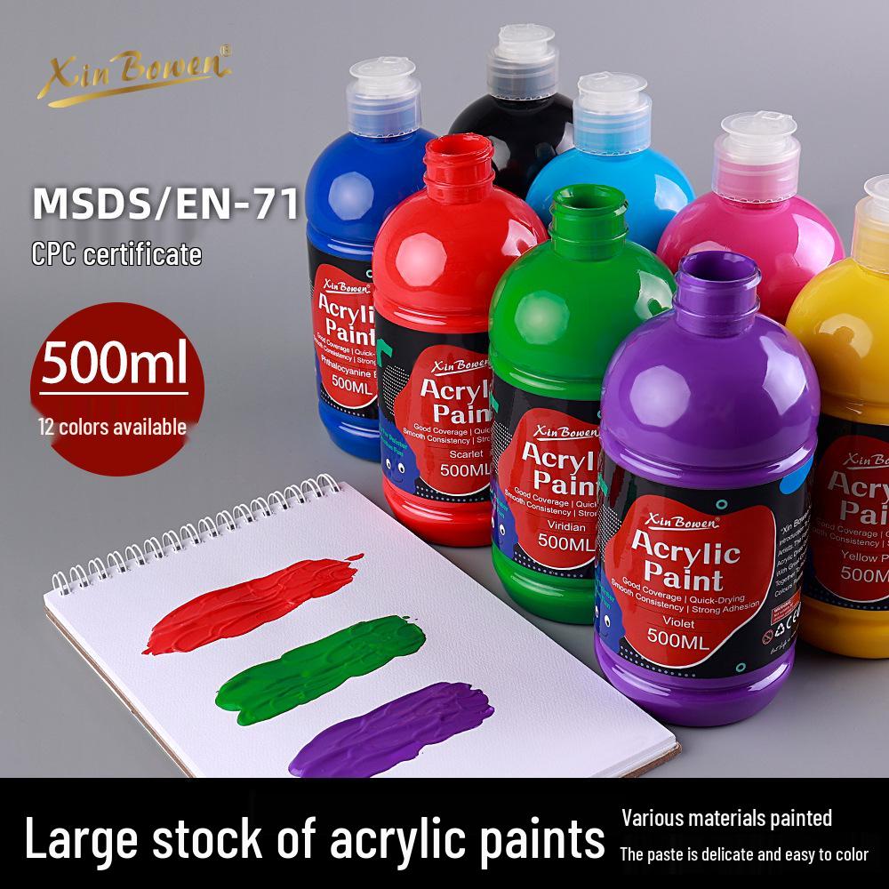 Acrylic Paint Set - 12 Colors, 500ml, Waterproof, Ideal for Art Students and DIY Projects