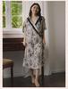 2025 Summer Kimono Maternity Nightdress - Crinkle Cotton, Postpartum Mid-Length, Short Sleeve Nursing Dress