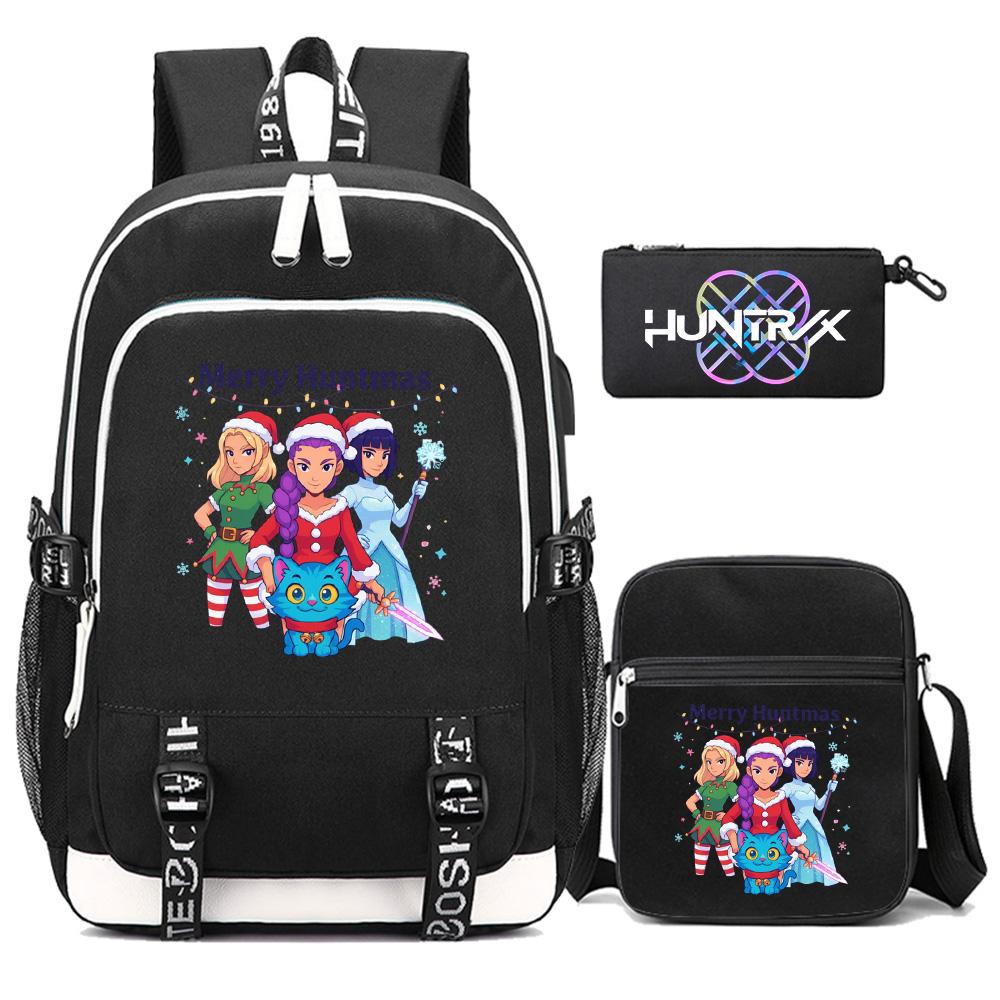 3Pcs/set Anime Kpop Demon Hunters Printed Backpack with Shoulder Bag Pencil Case for Teenager Girl Boy Bookbag Large Capacity Waterproof Travel Bag