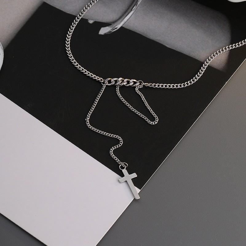 S925 Sterling Silber Halskette Kette Spleißen Pullover Kette Frauen einzigartige Mode Schlüsselbein Kette INS Quaste Kreuz Anhänger Halskette