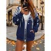 Bloemenprint Hoodie met Rits en Trekkoord, Casual Sweatshirt met Lange Mouwen en Zakken, Dames