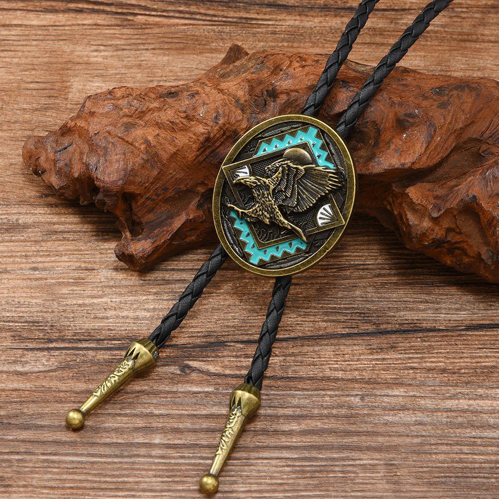

Men s Eagle Pendant Necklace with PU Leather Cord and Denim Bolo Tie