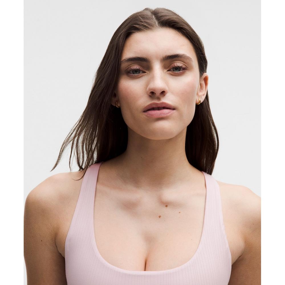 Lululemon StretCh Cotton Ribbed Logo RACerbACk BrAlette  A C Cups porCelAin Pink