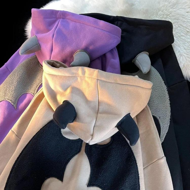 Women Gothic Embroidered Zip Up Hoodie Casual Loose Long Sleeve Sweatshirt Retro Couple Fashion Devil Hooded Autumn Winter