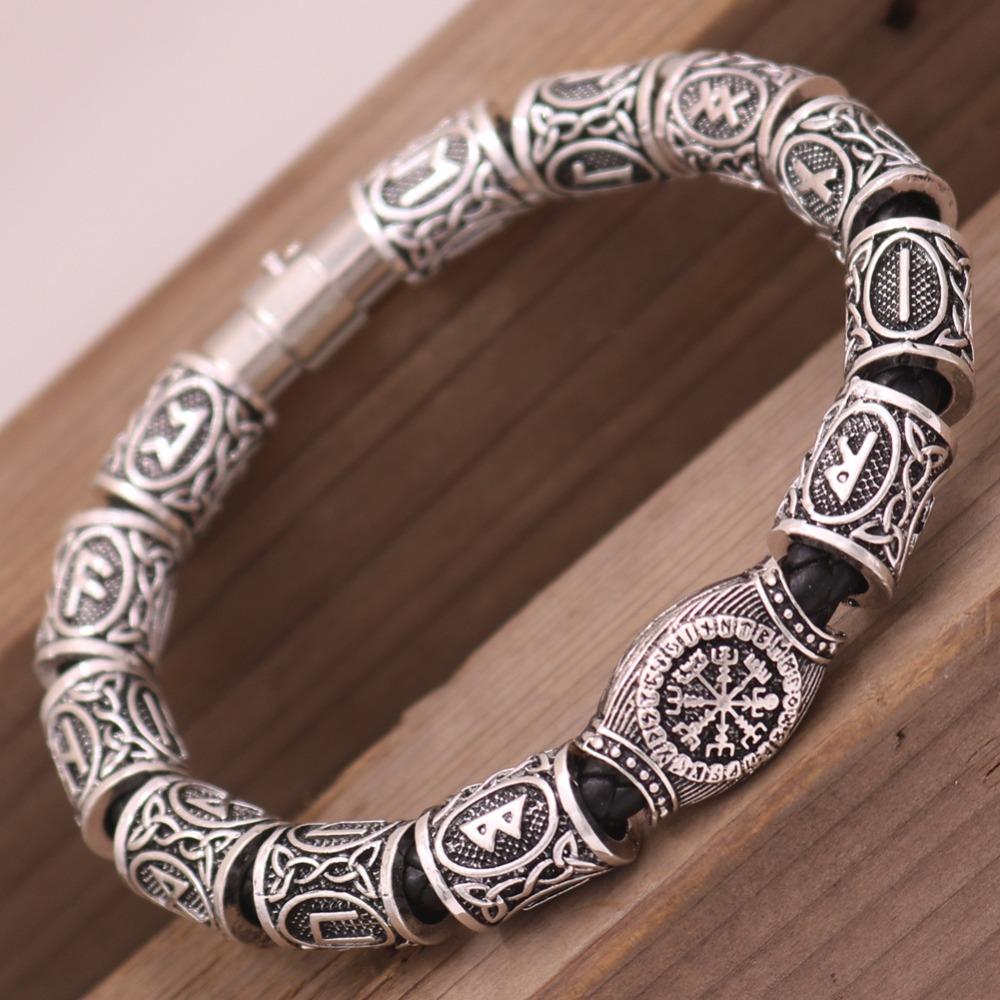 Viking Rune Compass Bead Beard Jewelry Alloy Bracelet Talisman for Men Stylish Accessory