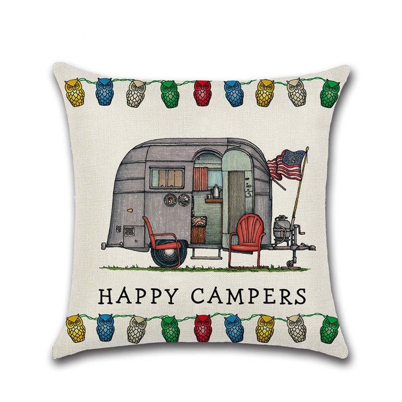 Ornate Happy Campers Sofa Throw Cushion Cover Ideal For Home Dcor