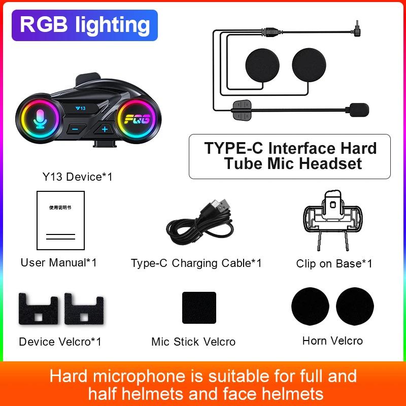 Y13 Motorcycle Helmet Headset Bluetooth 6.0 1000mAH Battery Life with FM Radio Waterproof Noise Reduction Rgb Light Earphone