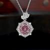 Octagonal Rose Cut Pink Diamond Floral Necklace Pendant High Carbon Diamond Earrings Rose Gold Ring Women Jewelry Set
