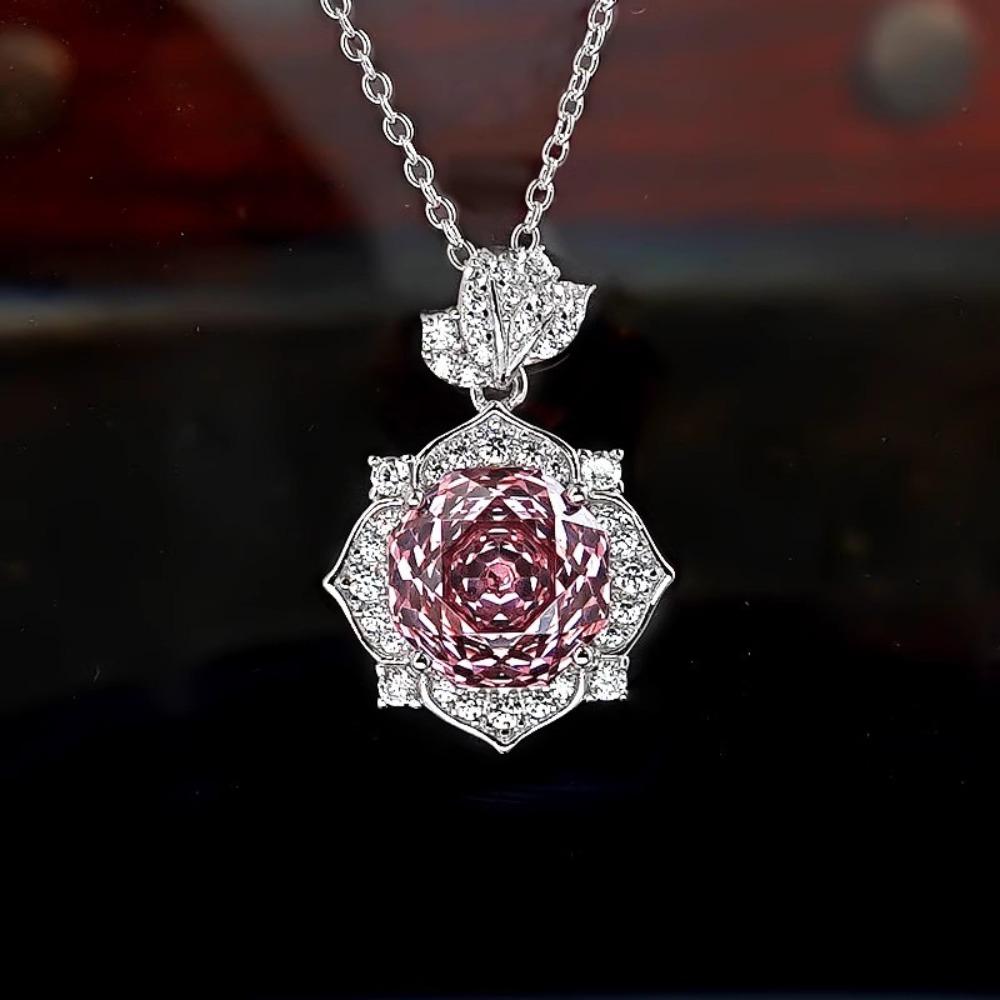 Octagonal Rose Cut Pink Diamond Floral Necklace Pendant High Carbon Diamond Earrings Rose Gold Ring Women Jewelry Set