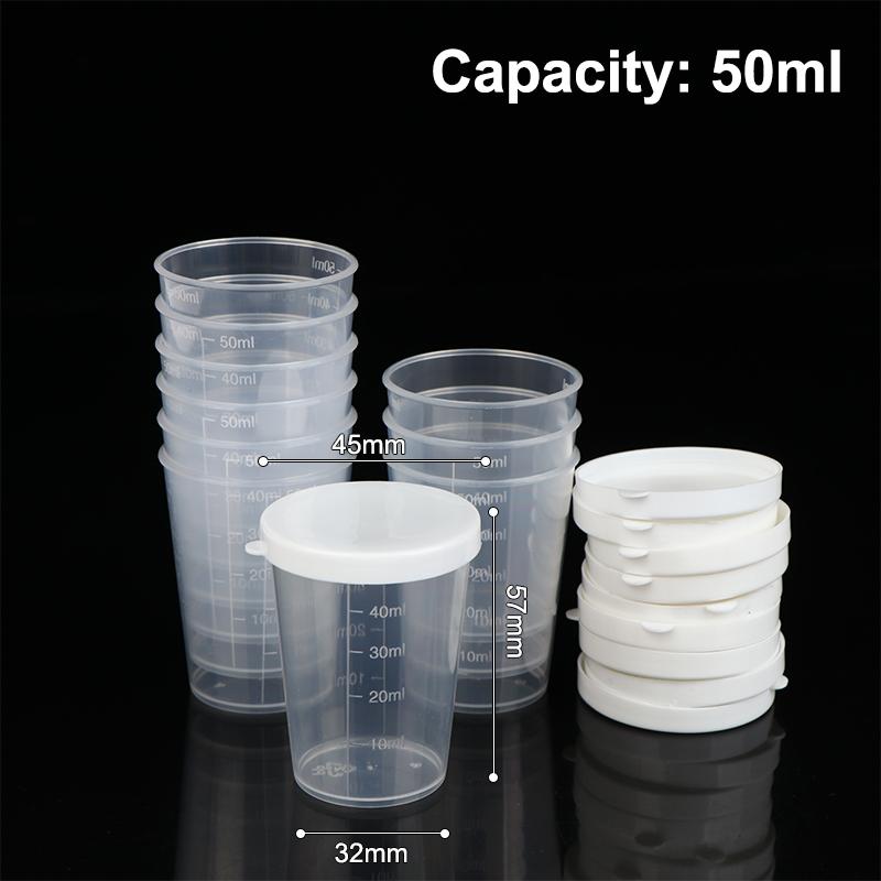 10Pcs Plastic Measuring Cup Set with Lids-Graduated Lab/Kitchen Storage Cups,Leakproof Small Container for Liquids & Powders