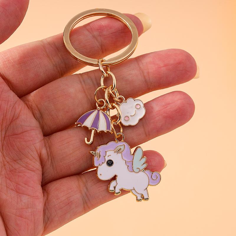 Cute Enamel Animal Horse Keychain Unicorn Key Ring Pendant for Car Key Holder Women Girls Handbag Accessories DIY Jewelry Gift