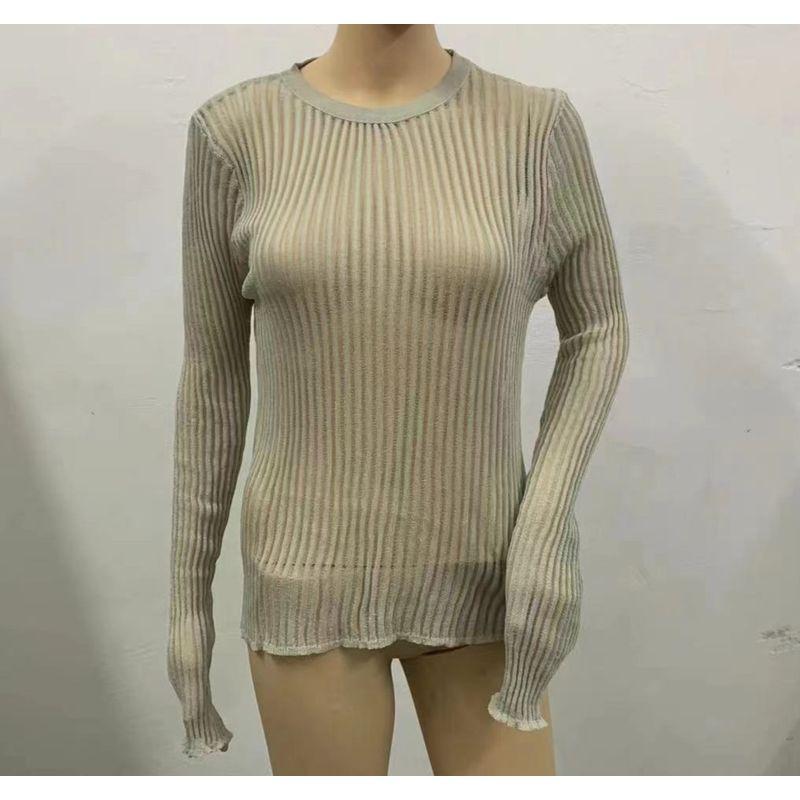 2022 Fashion Wind Long Sleeve round Neck Top Sexy Thin Perspective Knitwear Thin Knitted Top