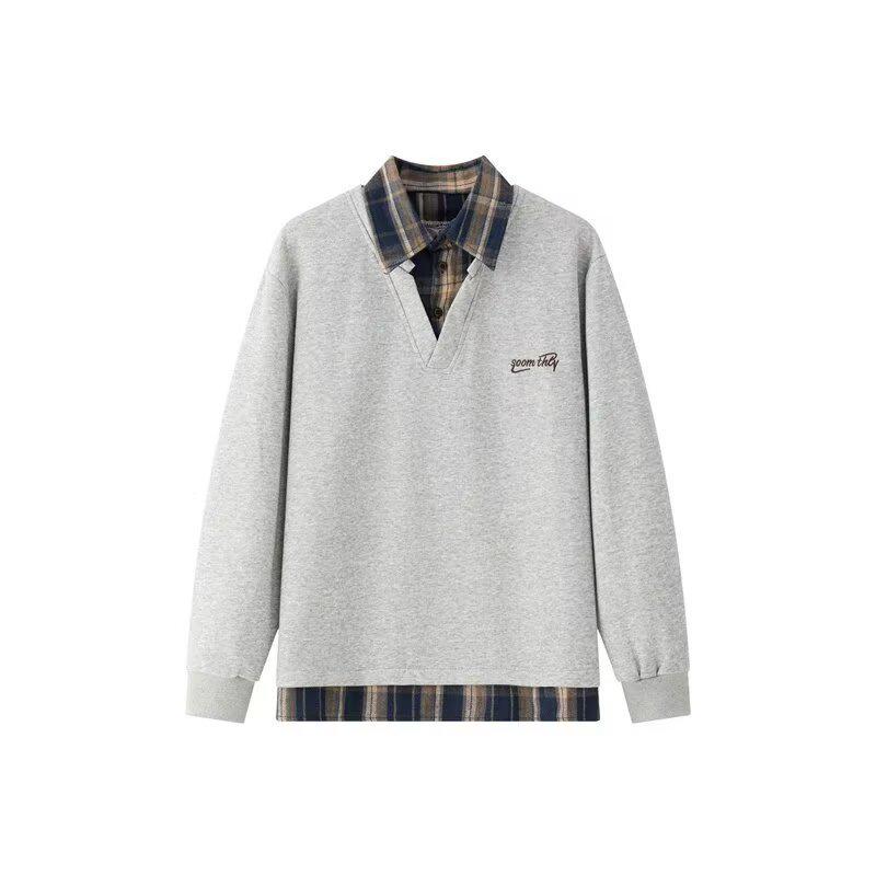 Men s Autumn Plaid Collar Two-Piece Hoodie - College Style Long-Sleeved Relaxed Fit Shirt 3XL