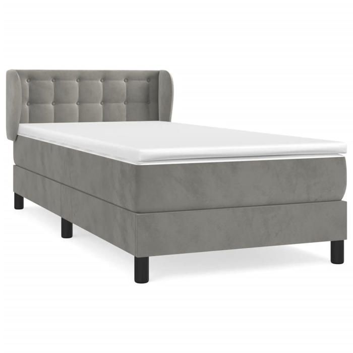 VidaXL Divan Bed and Mattress Light Grey 90x200 Cm Velvet - Model 3127709