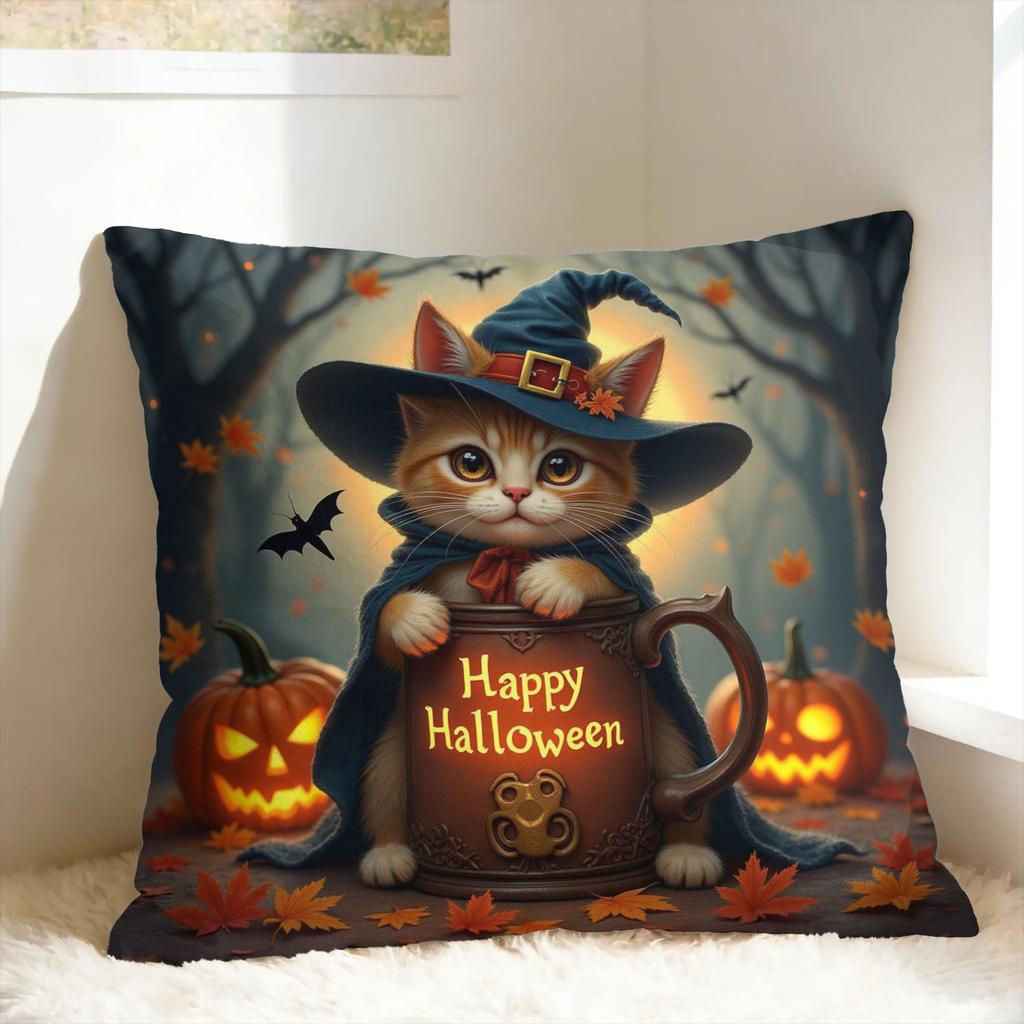 Witchy Black Cats Halloween Pillow Cover Pet Lover Soft Cushion Cover Cute Funny Pillow Case For Living Room Chair