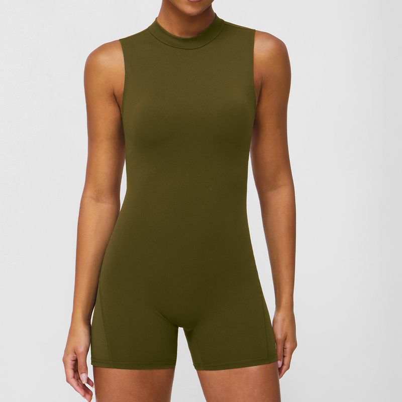 

ATB Pork Belly Same Style Open Back Sleeveless Yoga Jumpsuit Hip Lifting Wrinkle One-Piece Fitness Clothes with Chest Pad for Women Brown Green XL (60.00 kg-67.50 kg recommended
