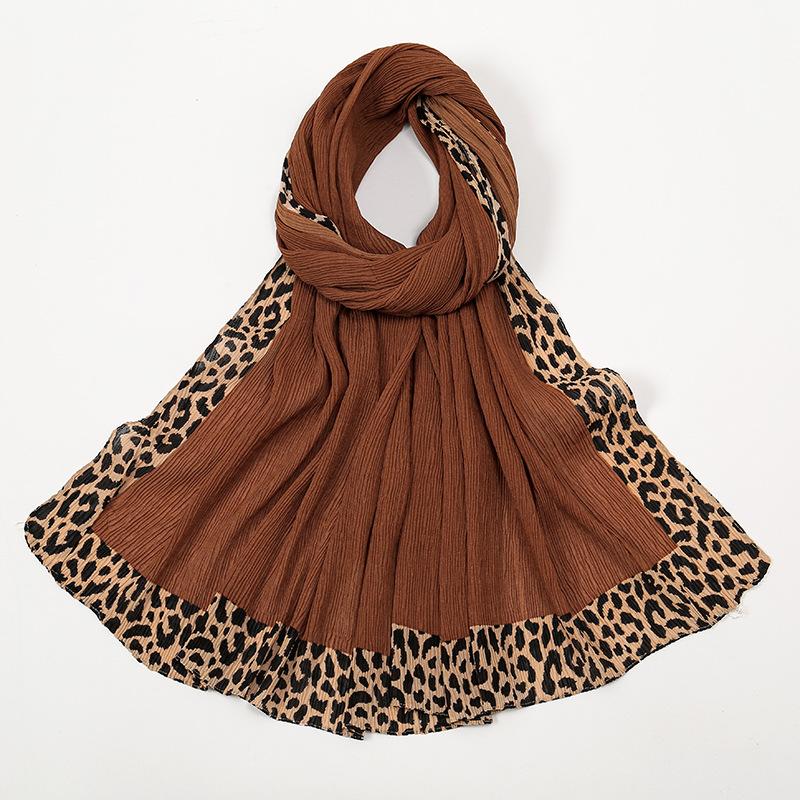 Winter Plain Solid Wrinkle Sexy Leopard Chain Viscose Shawl Scarf High Quality Wrap Pashmina Stole Bufanda Muslim Hijab 180*70Cm