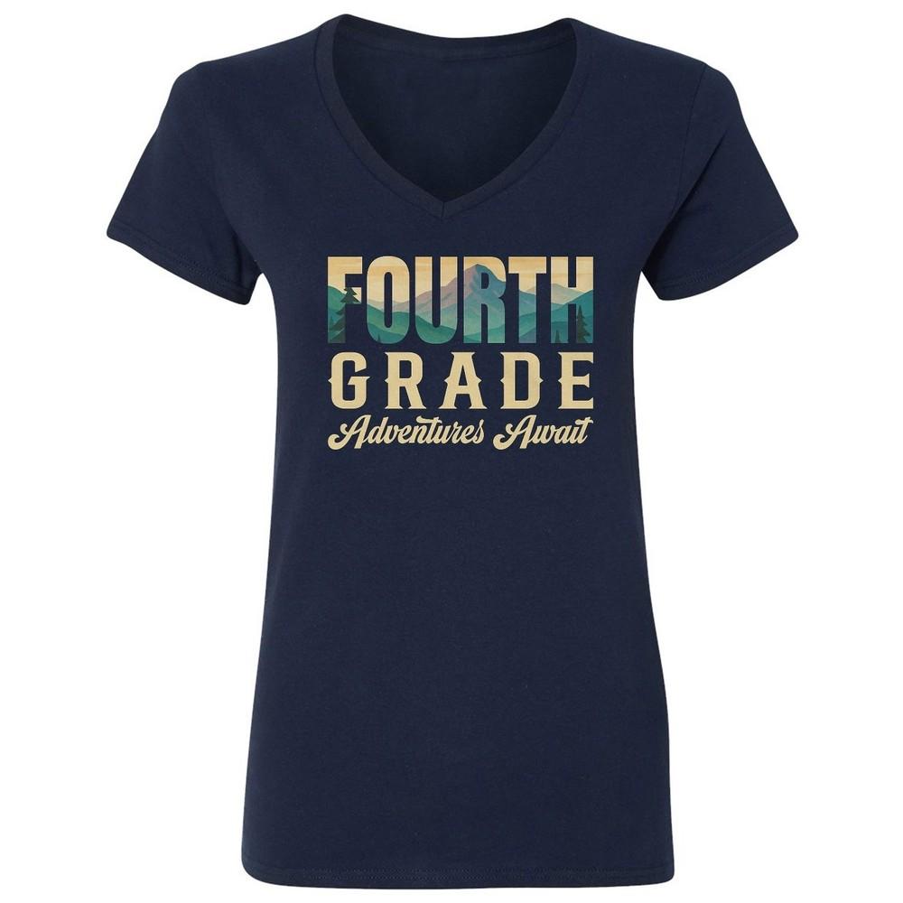 4th Grade The Adventures Await - Funny Back to School Ladies  V-Neck Tshirt Unisex T-Shirt XXL