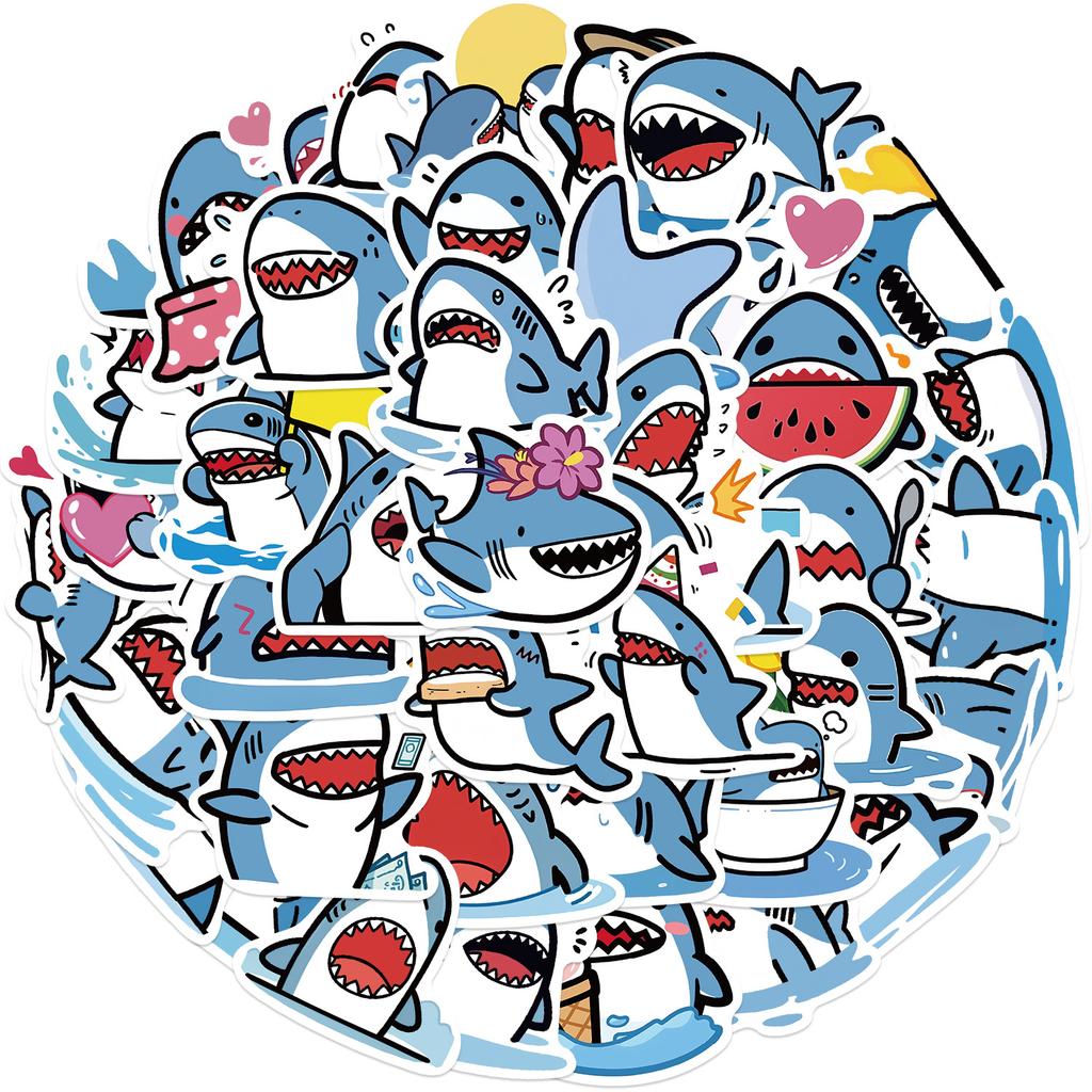50 Cartoon Blue Fat Shark Graffiti Stickers Guitar Notebook Suitcase DIY Waterproof Stickers
