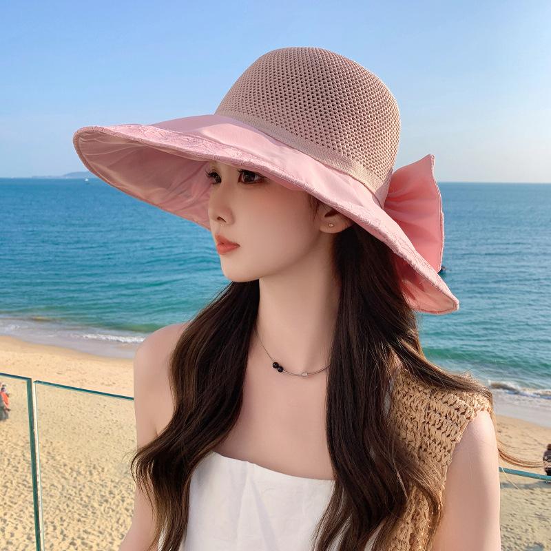 New Hat Women's Knitted Mesh Breathable Bucket Hat Lace Lace Sunscreen Sun Hat Summer Sun Hat
