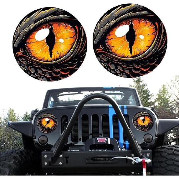 2 PCS Car Beast Eyes Decals, 3D Stereo Beast Eyes Stickers, Water-Proof Round Light Decal, Cool Beast Eyes Light Decoration Stickers, Suitable For