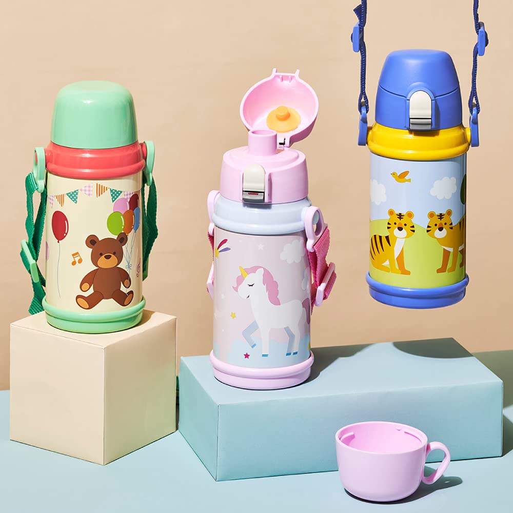 Doshisha Kids' 2-Way Water Bottle, 600ml, Unicorn Pink