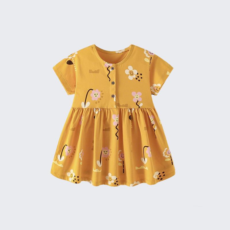 Girls Summer Round Neck Short Sleeve Princess Dress for Toddlers and Kids 100