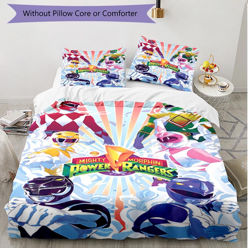 Set copripiumino 3 pezzi (1*Copripiumino + 2*Federe, Senza Nucleo), Set Biancheria da Letto Morbido Stagione Unica con Stampa dei Mighty Morphin Power Rangers, Decorazione Camera da Letto