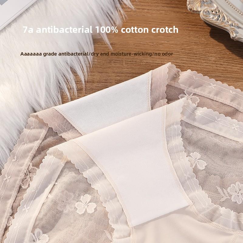 Plus Size Women Spring and Summer Sexy Hollow Lace Cotton 7a Antibacterial Extension Crotch Triangle Briefs