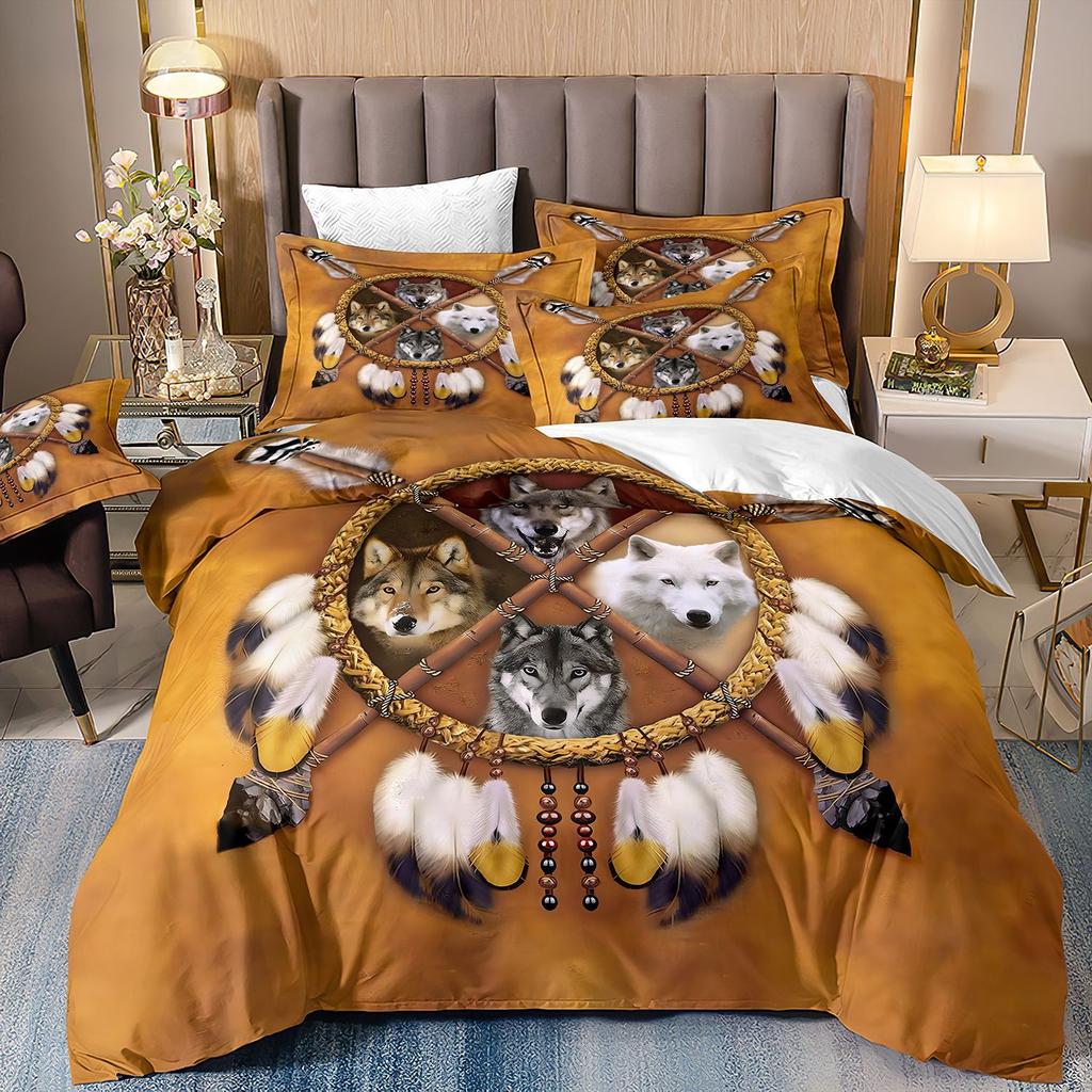 3D Animal Wolf Three-Piece Set, Kit Bedding, Indian Style