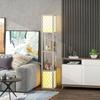 Floor Lamp In Modern Design, 2 Shelves, Pull Chain Switch, 26 Cm X 26 Cm X 156 Cm, Black + White