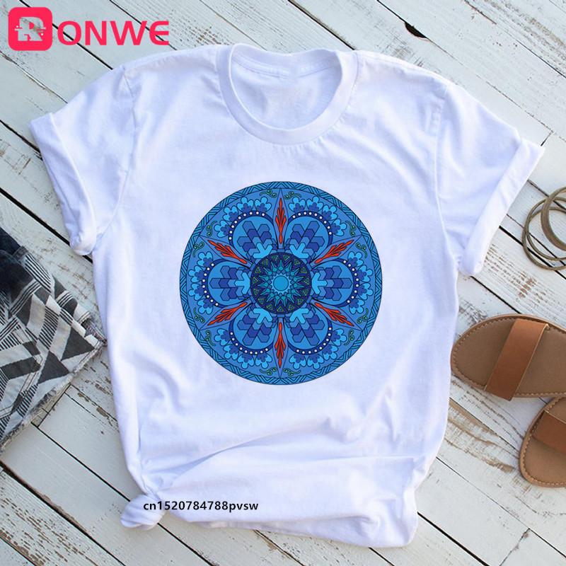 Mandala Flowers Stripes Thermo Funny Women T Shirt Girl Summer 90S Print Tops Tee Drop Ship