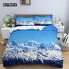 Snow Mountain Duvet Cover Set Polyester 3D Landscape Bedding Set for Teens Adults Ski Slope Winter Theme Queen Comforter Cover