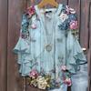 Women Shirt V-Neck 3/4 Ruffle Sleeves Floral Print Anti-Wrinkle Bohemian Blouse Loose Fit Ultra Lightweight Beach Shirt