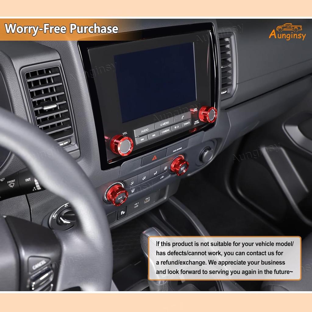 Aunginsy Center Console Air Conditioner Volume Knob Button Circle Cover Compatible with Nissan Frontier 2022-2025 Car 4Pcs A/C Switch Button Knob