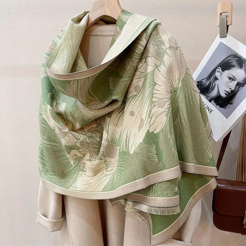 Air-conditioning Shawl for Women In Autumn and Winter Office Nap Knitted Blanket Imitation Cashmere Tassel Mid-length Warm Scarf
