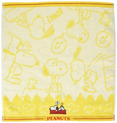 Nishikawa Snoopy Hand Towel Washable Cotton Dog House Wood Stock Soft Jacquard Weave One Point Embroidery Yellow XT31603632430 34X35cm [Nishikawa]