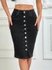 Falda Midi de Mezclilla para Mujer con Botones al Frente, Cintura Alta, Bodycon, Falda Lápiz Casual