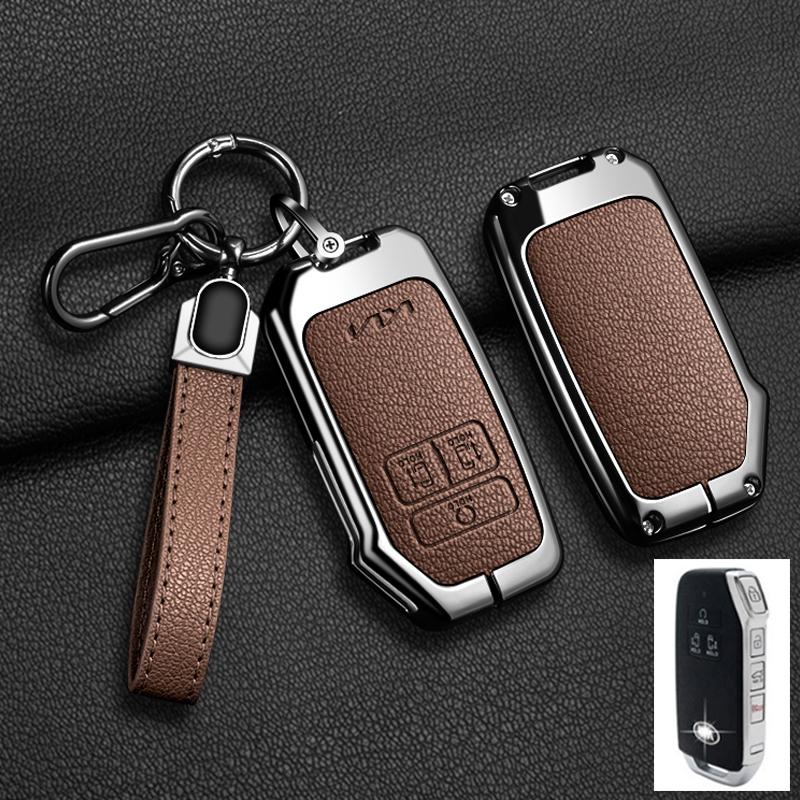 7 Buttons Car Key Case Cover for Kia K5 K3 K4 Sportage Carnival Sedona Zinc Alloy Leather Shell Fob Holder Keychain Accessories
