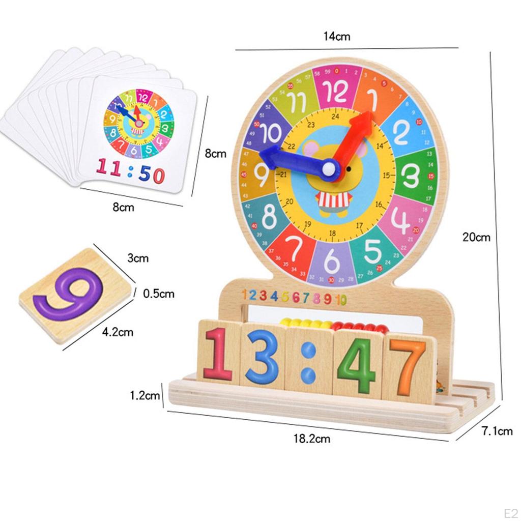 Montessori Learn Clock Wooden Toy with Cards Telling Wood Teaching for Baby Children