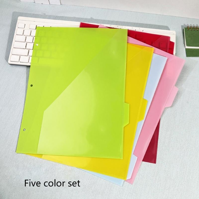 5 Pcs 3 Holes File Folders Document Bag Document Organizers Plastic Dividers Index Page Folders School Office Supplies