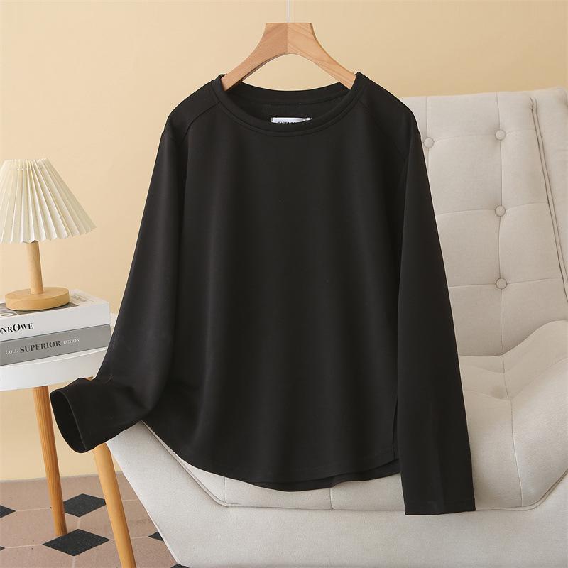 

2026 Spring Women s Plus Size Long Sleeve Modal Top - Versatile Round Neck Casual T-shirt for Chubby Girls 3XL чорний